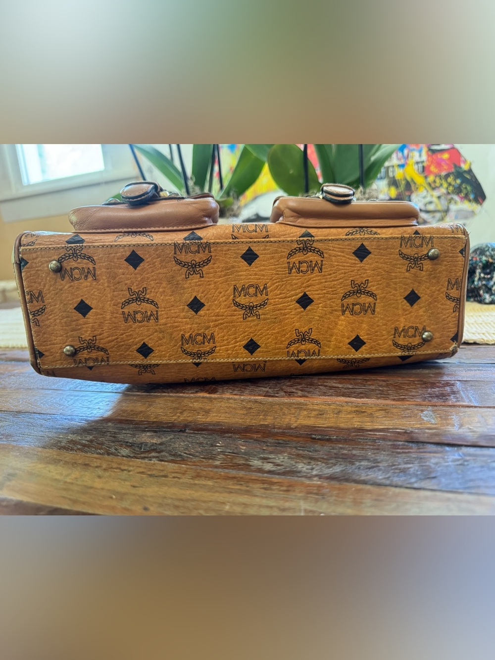 MCM Cognac Visetos Monogram dual-pocket satchel - Picture 7 of 17